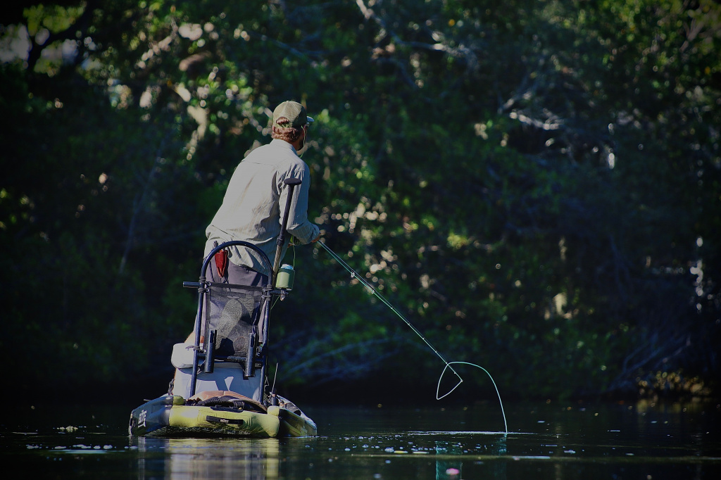 Fly fishing off the stand up paddle board